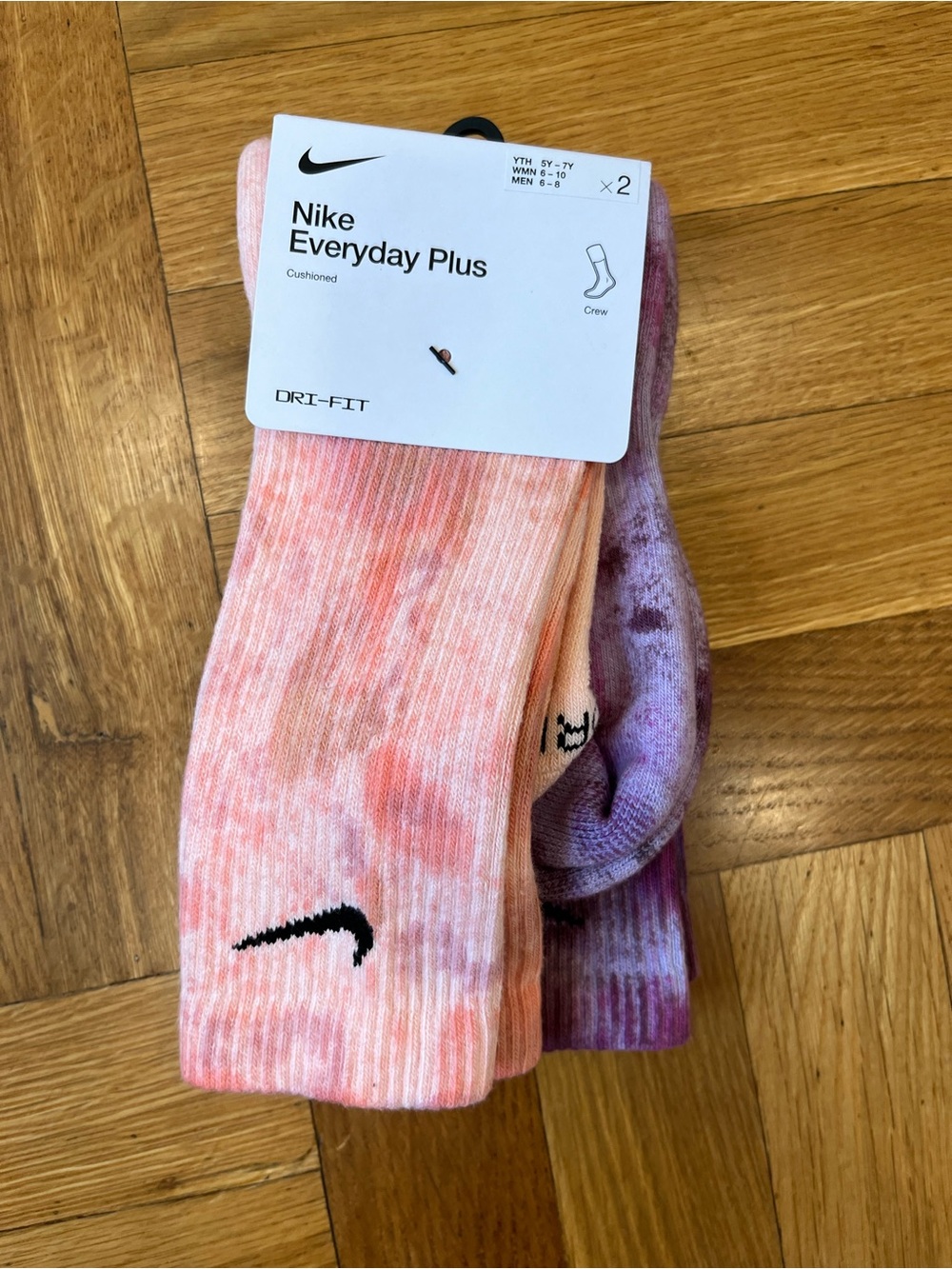 Nike Everyday Plus Cushioned Crew Socks - Pink Tie-Dye (2 Pack)
